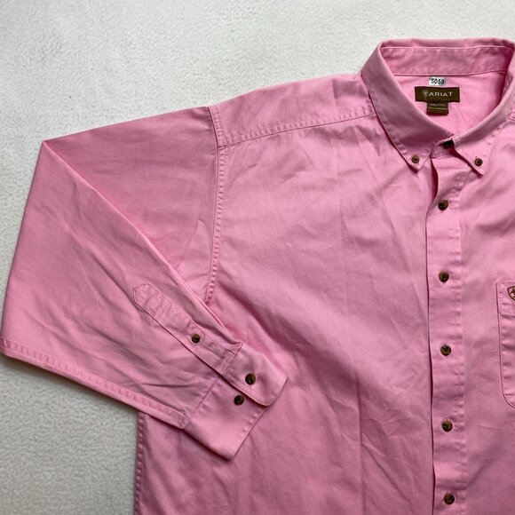 Ariat Shirt Mens 2XL Pink Long Sleeve Oxford Canvas Button Down Workwear - Picture 6 of 12